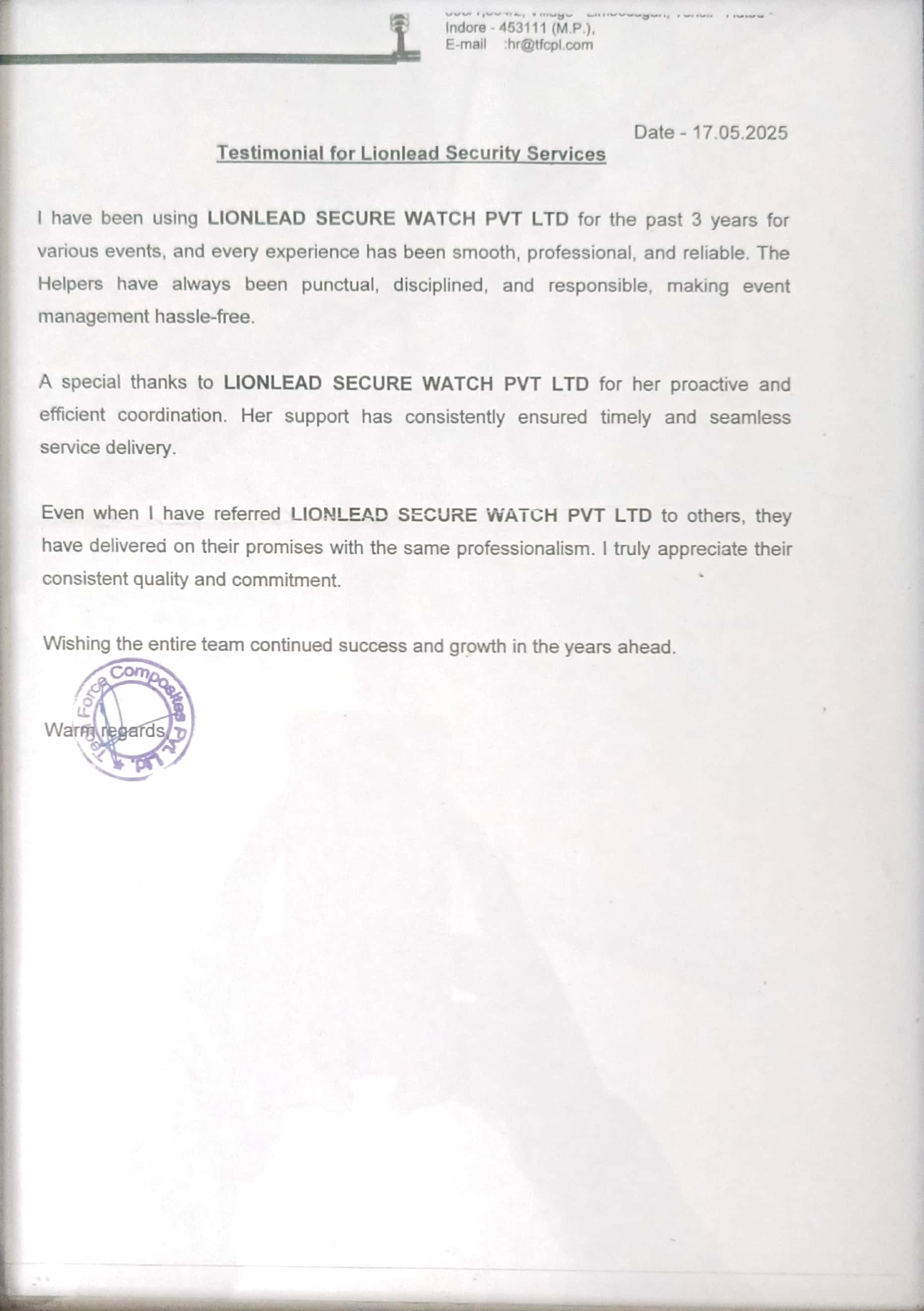 Lionlead Secure Watch Pvt Ltd Testimonials