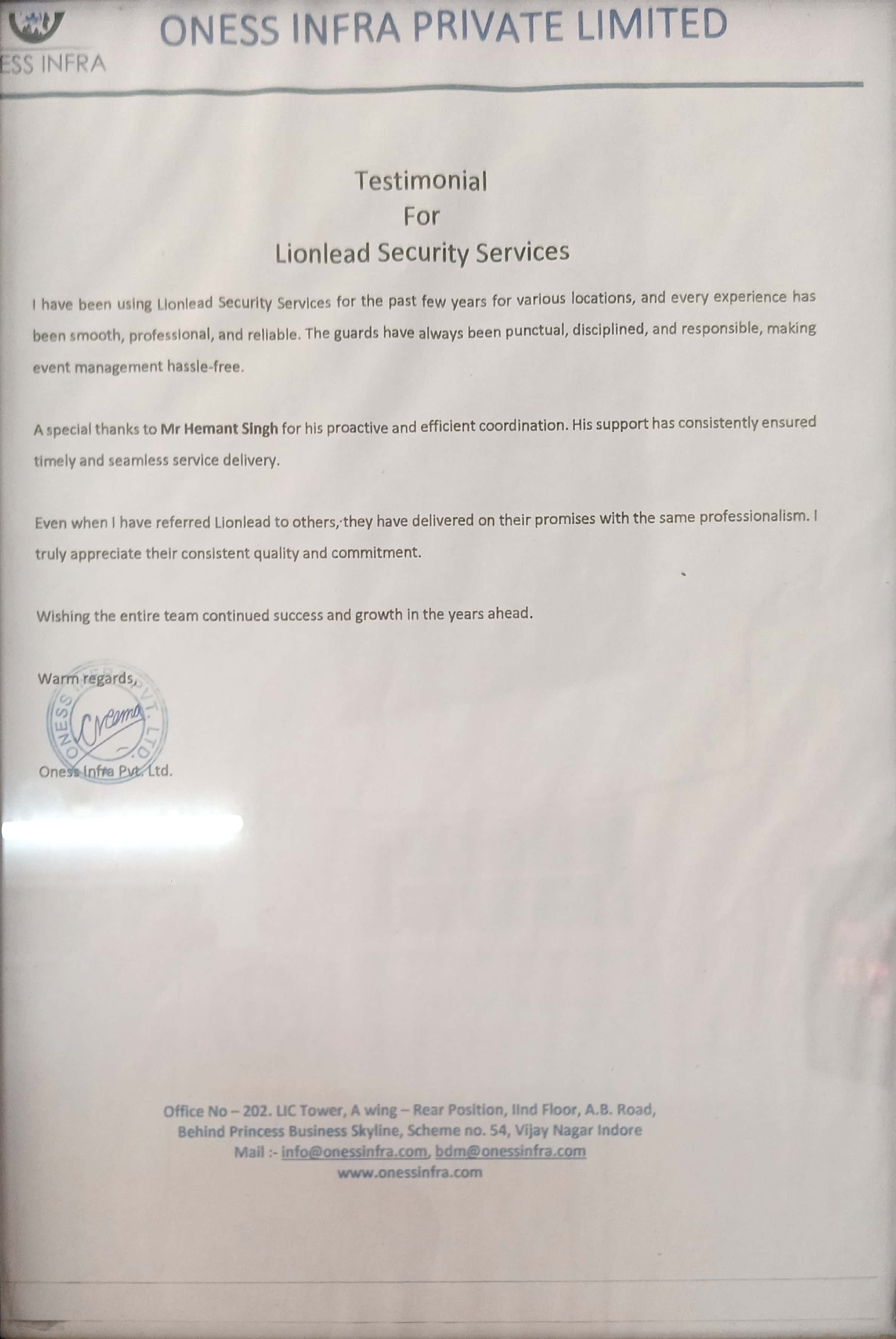 Lionlead Secure Watch Pvt Ltd Testimonials